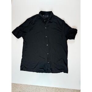 AllSaints Mens Relaxed Fit Short Sleeve Button Down Shirt Black Viscose L